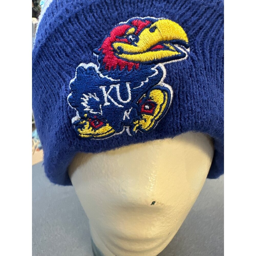 Kansas Jayhawks Fan Favorite OSFA Knit Beanie‎ Hat With Pom